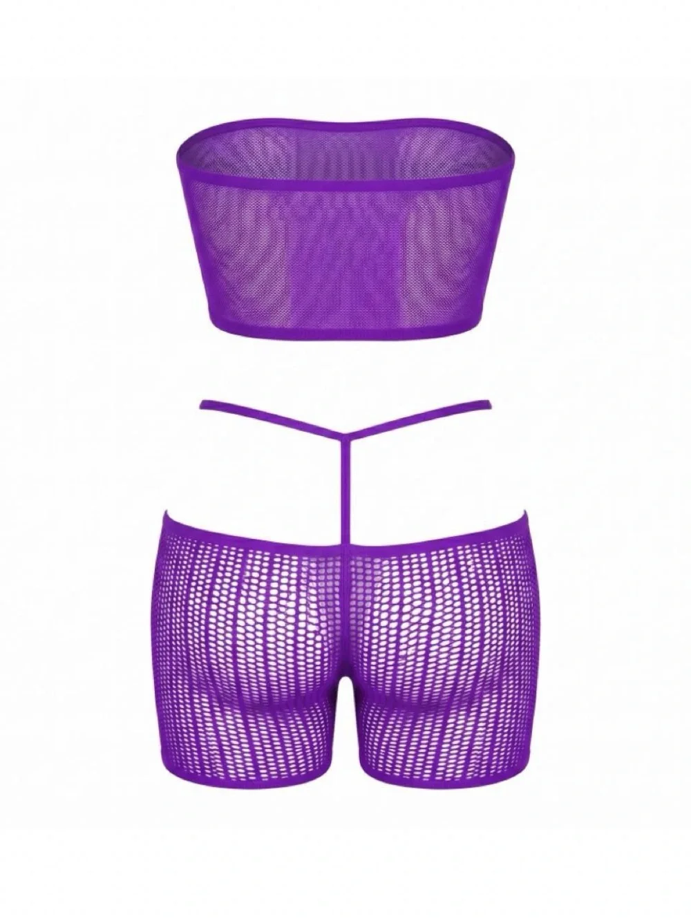 Purple Rhinestone Fishnet 3-Piece Set - Stripper Fishnet